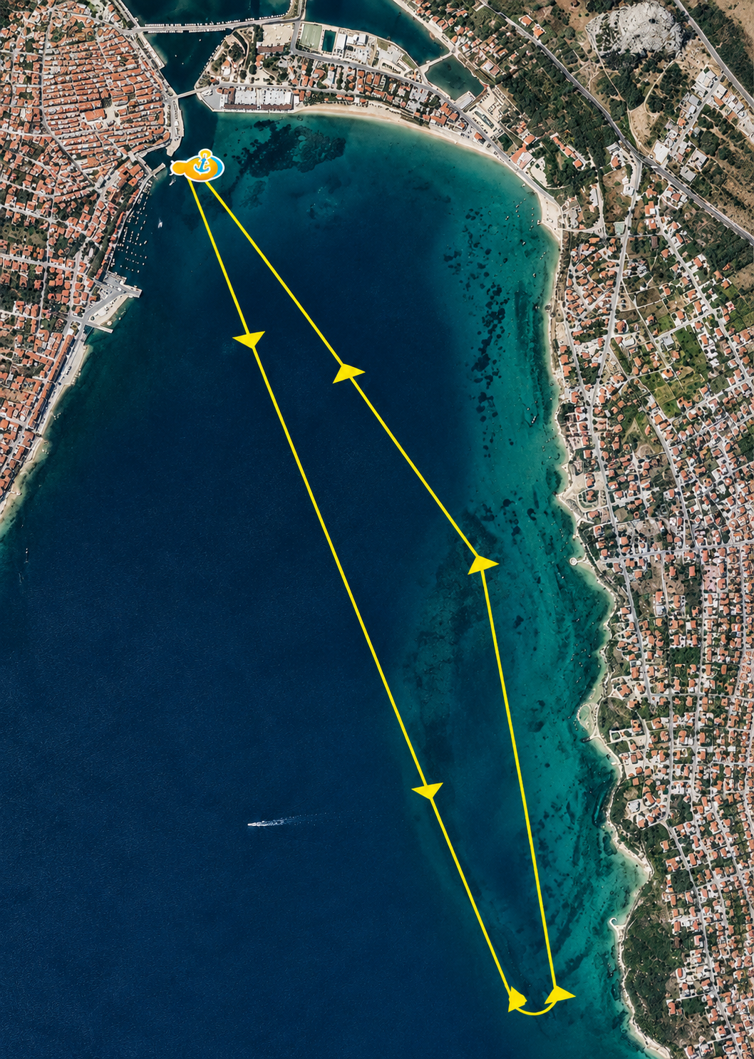 Karta plovidbe — ruta polu-podmornice u paškoj uvali